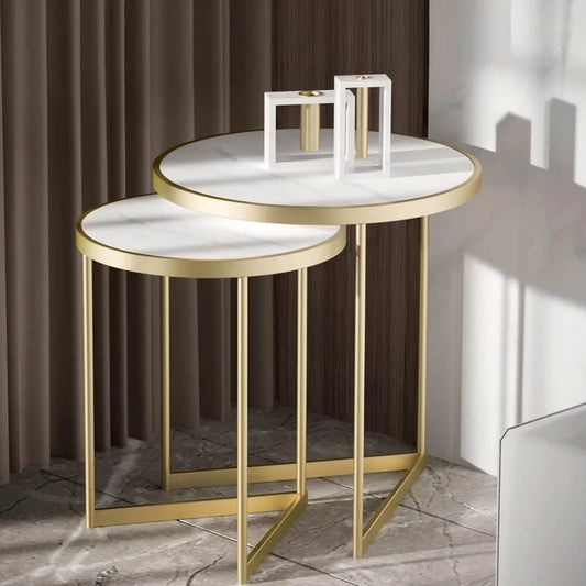 Modern Round Sintered Stone End Table Set Of 2 Main Product Image