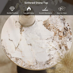 Modern Round Sintered Stone End Table With Walnut Veneer