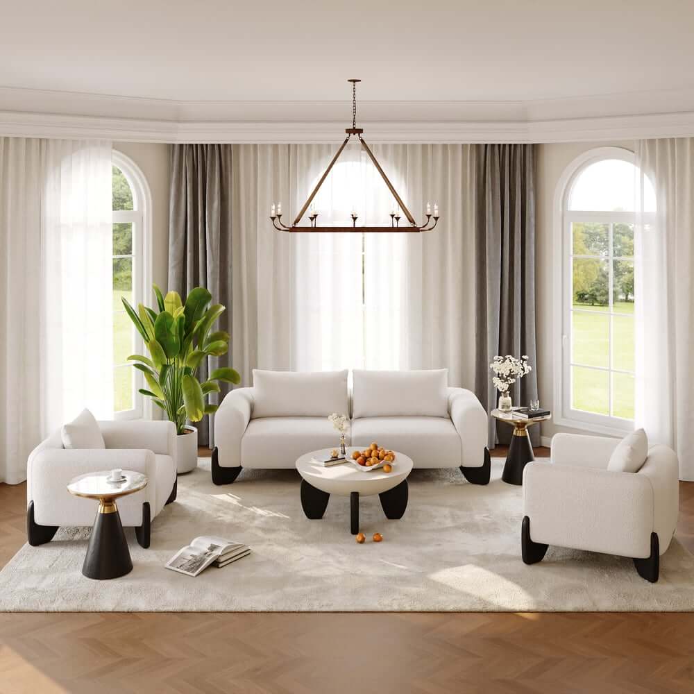 Modern Round Sintered Stone End Table With Walnut Veneer