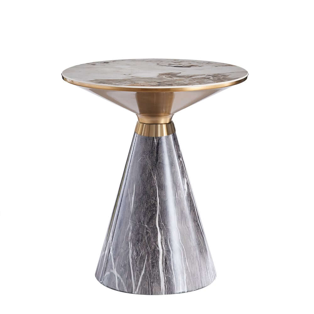 Modern Round Sintered Stone End Table With Walnut Veneer
