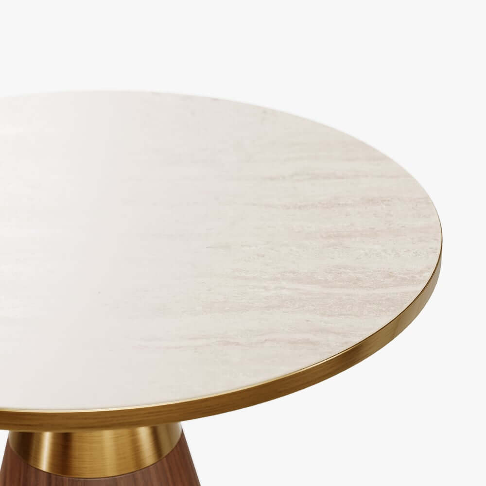 Modern Round Sintered Stone End Table With Walnut Veneer
