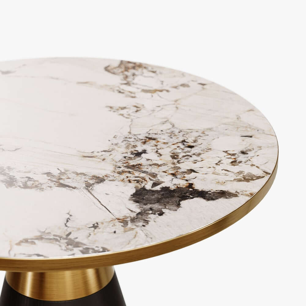 Modern Round Sintered Stone End Table With Walnut Veneer