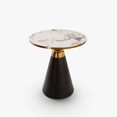 Modern Round Sintered Stone End Table With Walnut Veneer
