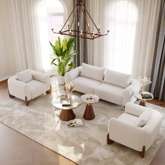 Modern Round Sintered Stone End Table With Walnut Veneer