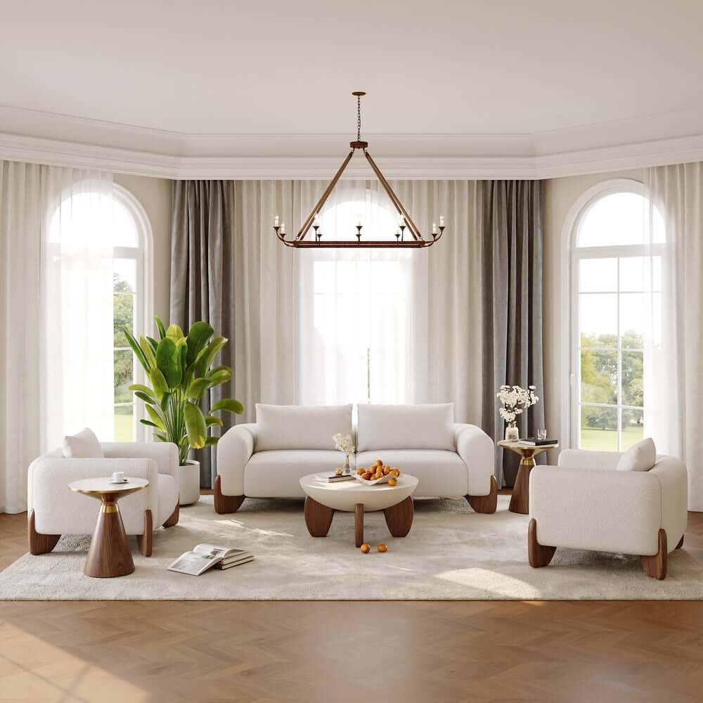 Modern Round Sintered Stone End Table With Walnut Veneer