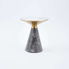 Modern Round Sintered Stone End Table With Walnut Veneer