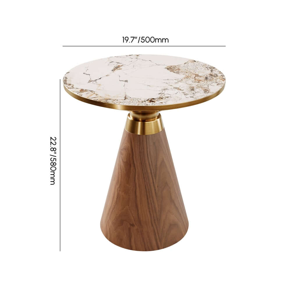 Modern Round Sintered Stone End Table With Walnut Veneer Dimensions