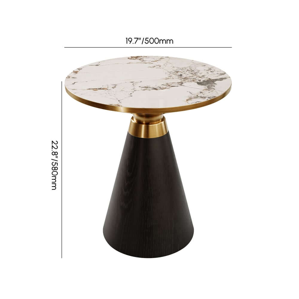 Modern Round Sintered Stone End Table With Walnut Veneer Dimensions