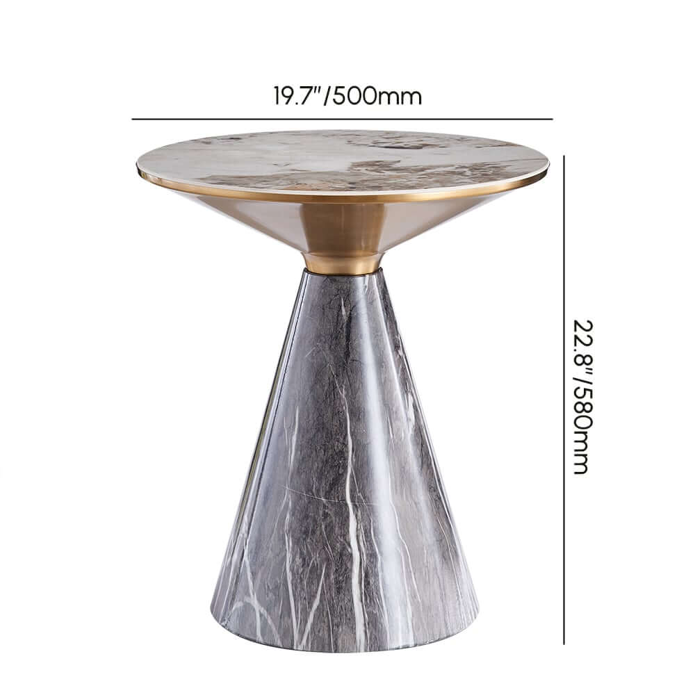 Modern Round Sintered Stone End Table With Walnut Veneer Dimensions