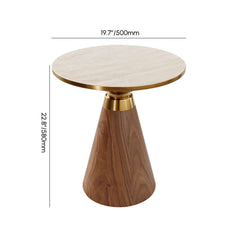 Modern Round Sintered Stone End Table With Walnut Veneer Dimensions