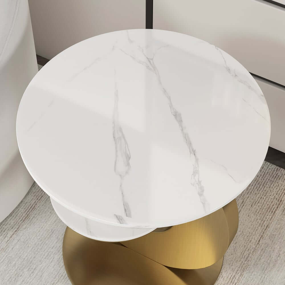 Modern Round Sintered Stone Table With Sculptural Base