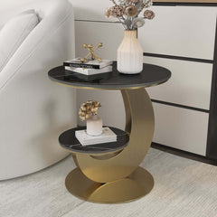 Modern Round Sintered Stone Table With Sculptural Base