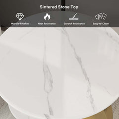 Modern Round Sintered Stone Table With Sculptural Base