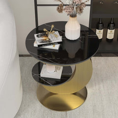 Modern Round Sintered Stone Table With Sculptural Base