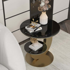 Modern Round Sintered Stone Table With Sculptural Base