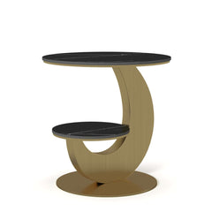 Modern Round Sintered Stone Table With Sculptural Base