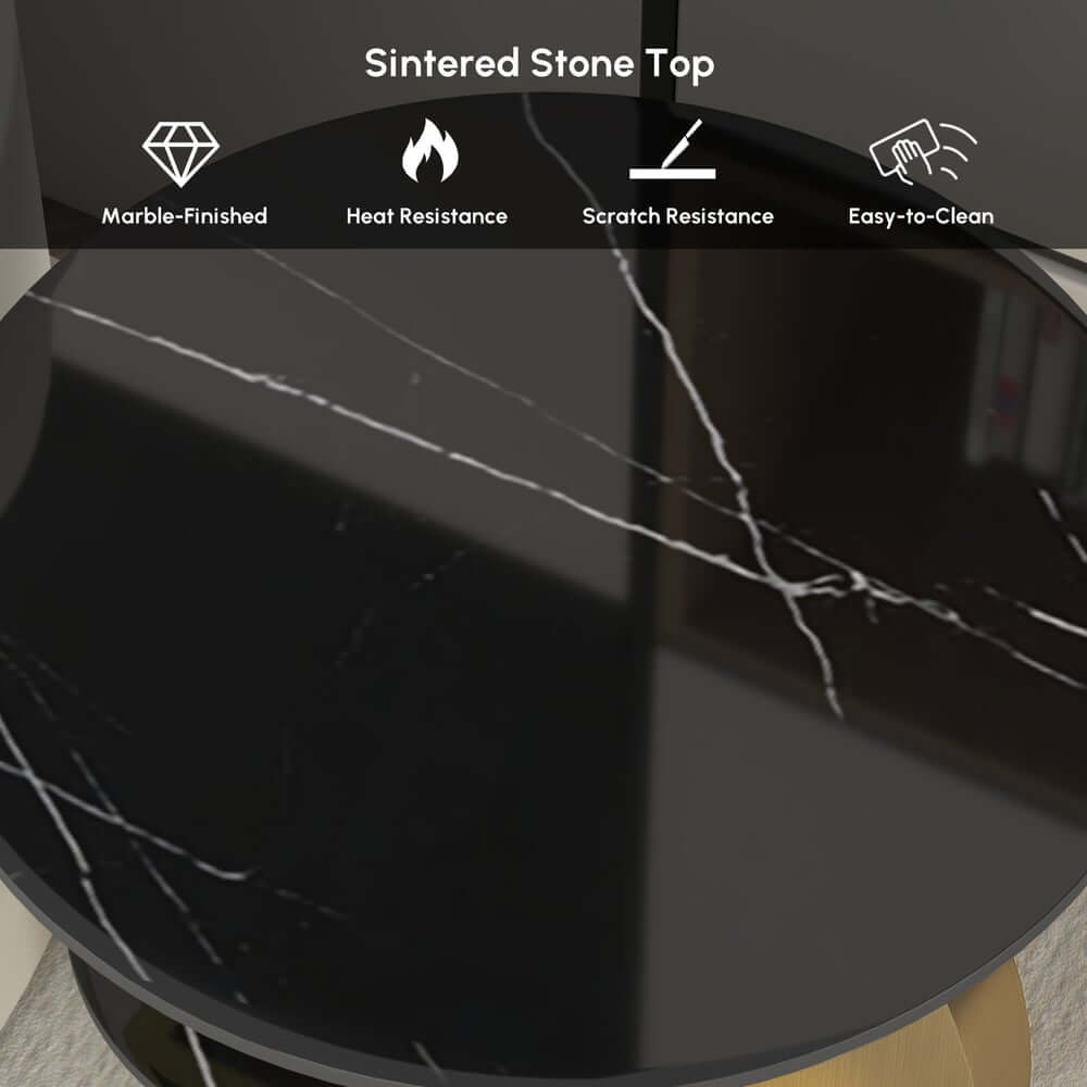 Modern Round Sintered Stone Table With Sculptural Base