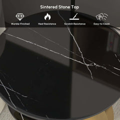 Modern Round Sintered Stone Table With Sculptural Base