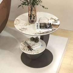 Modern Round Sintered Stone Table With Sculptural Base