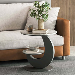 Modern Round Sintered Stone Table With Sculptural Base