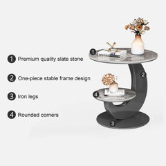 Modern Round Sintered Stone Table With Sculptural Base