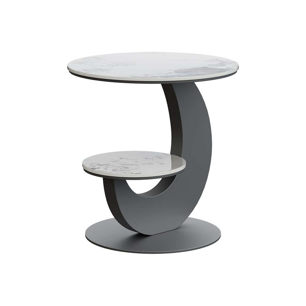 Modern Round Sintered Stone Table With Sculptural Base