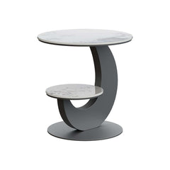 Modern Round Sintered Stone Table With Sculptural Base