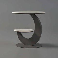 Modern Round Sintered Stone Table With Sculptural Base