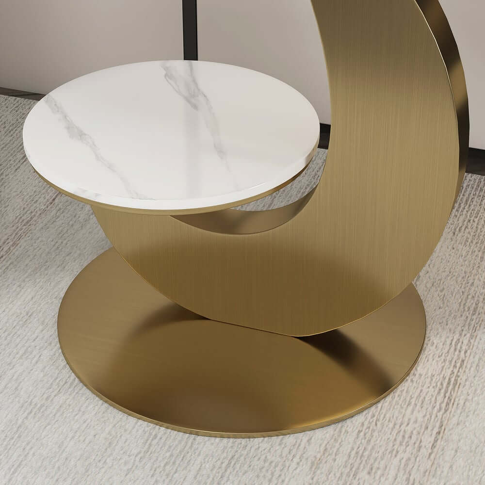 Modern Round Sintered Stone Table With Sculptural Base