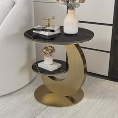 Modern Round Sintered Stone Table With Sculptural Base