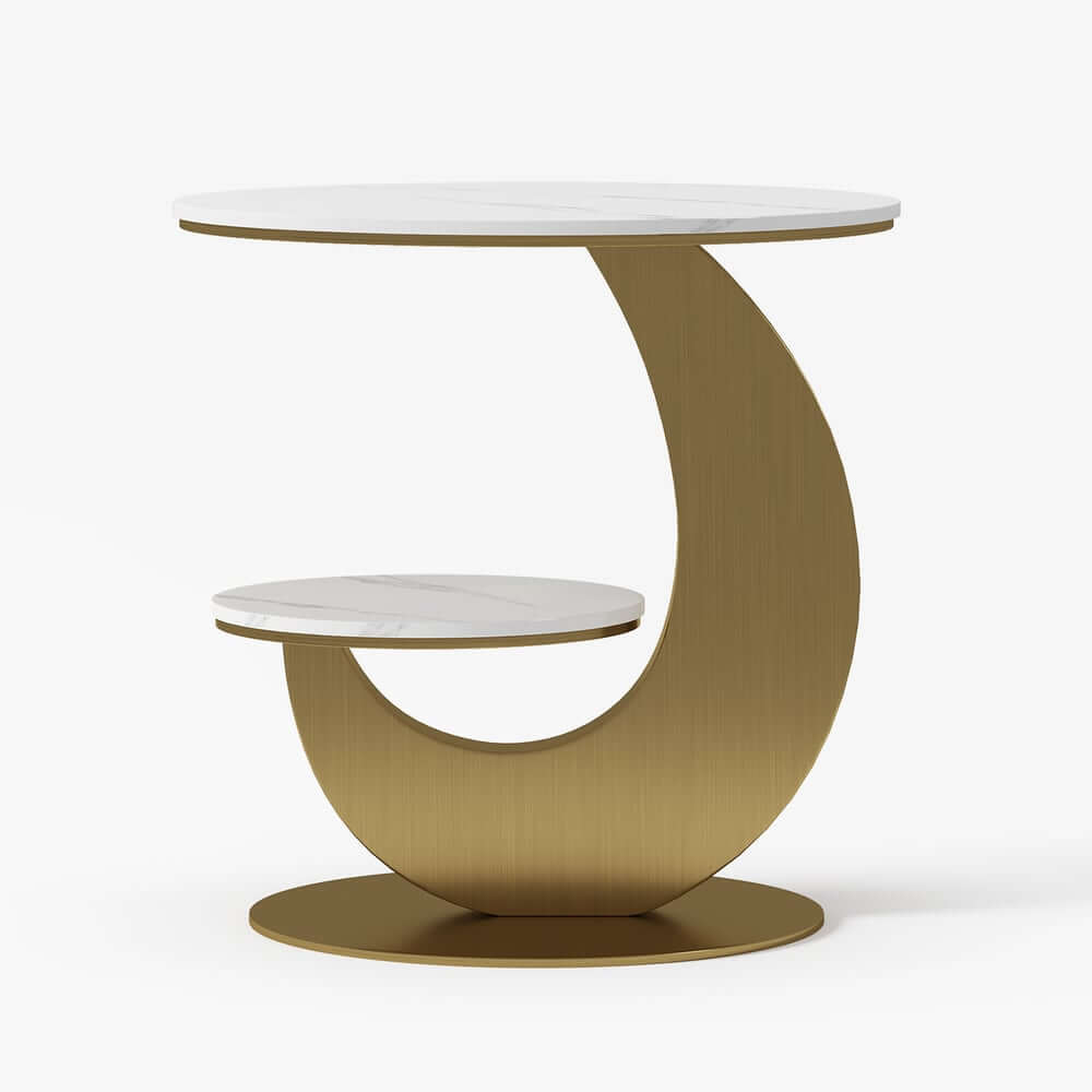 Modern Round Sintered Stone Table With Sculptural Base