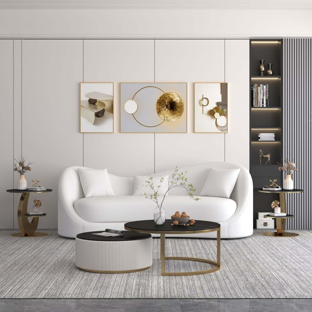 Modern Round Sintered Stone Table With Sculptural Base