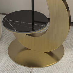 Modern Round Sintered Stone Table With Sculptural Base