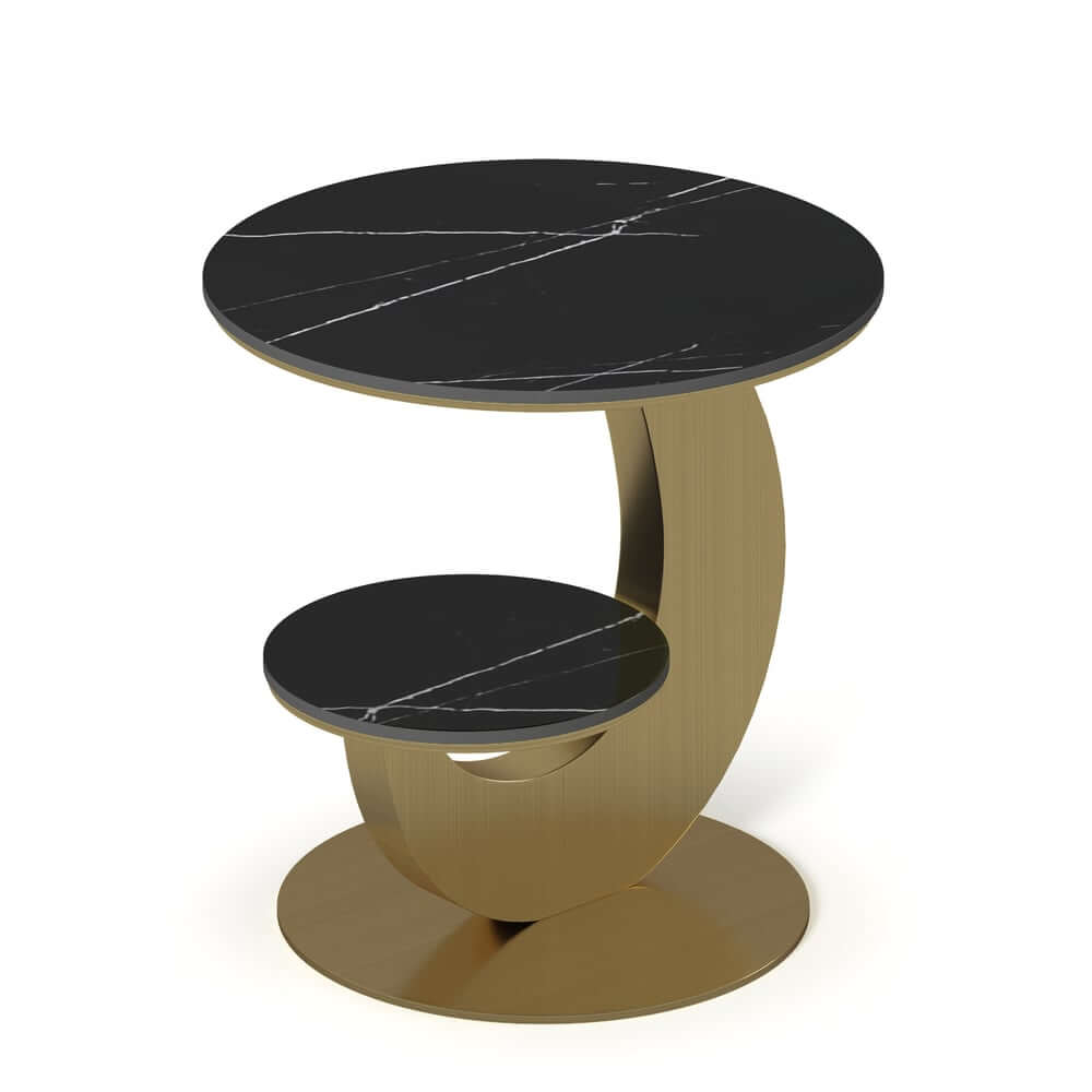Modern Round Sintered Stone Table With Sculptural Base