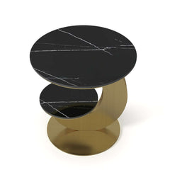 Modern Round Sintered Stone Table With Sculptural Base