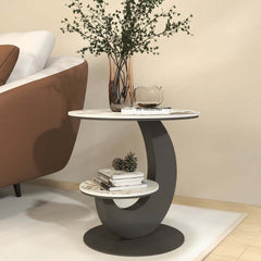 Modern Round Sintered Stone Table With Sculptural Base