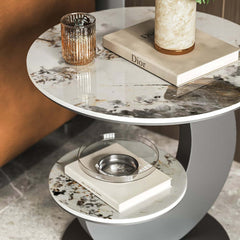 Modern Round Sintered Stone Table With Sculptural Base