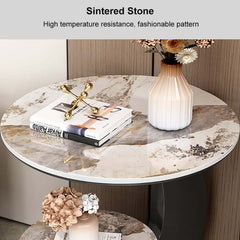 Modern Round Sintered Stone Table With Sculptural Base
