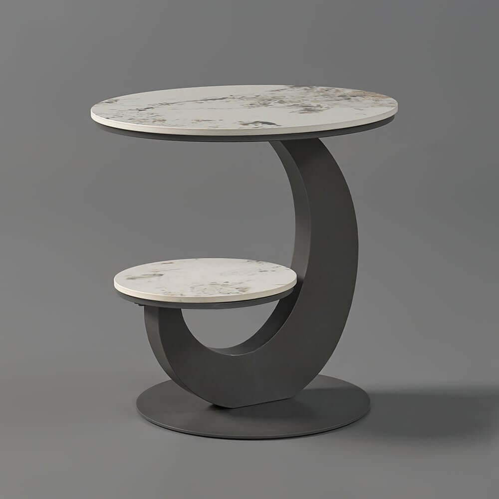 Modern Round Sintered Stone Table With Sculptural Base