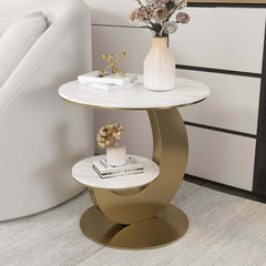 Modern Round Sintered Stone Table With Sculptural Base