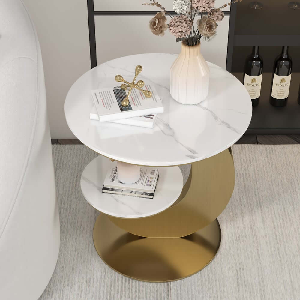 Modern Round Sintered Stone Table With Sculptural Base
