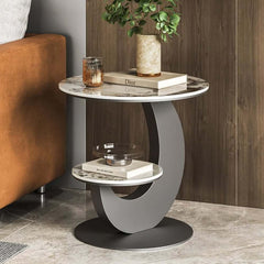 Modern Round Sintered Stone Table With Sculptural Base Main Product Image