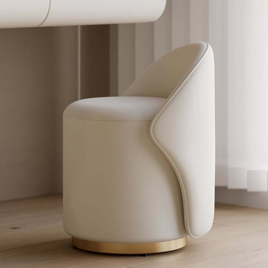 Modern Round Vanity Stool with Performance Leather and Gold Base
