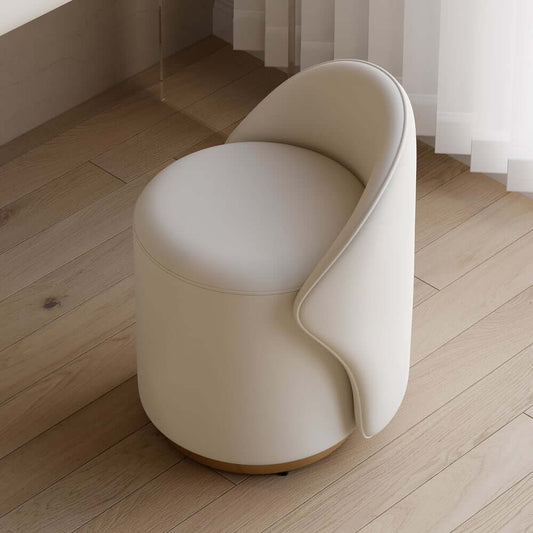 Modern Round Vanity Stool with Performance Leather and Gold Base Main Product Image