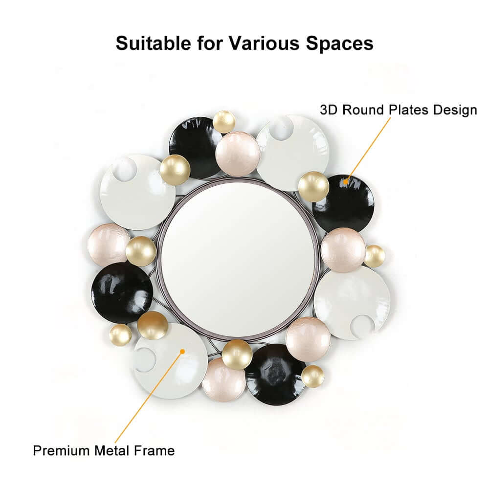 Modern Round Wall Mirror with Gold Metal Frame and Multicolor Accents