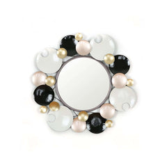 Modern Round Wall Mirror with Gold Metal Frame and Multicolor Accents