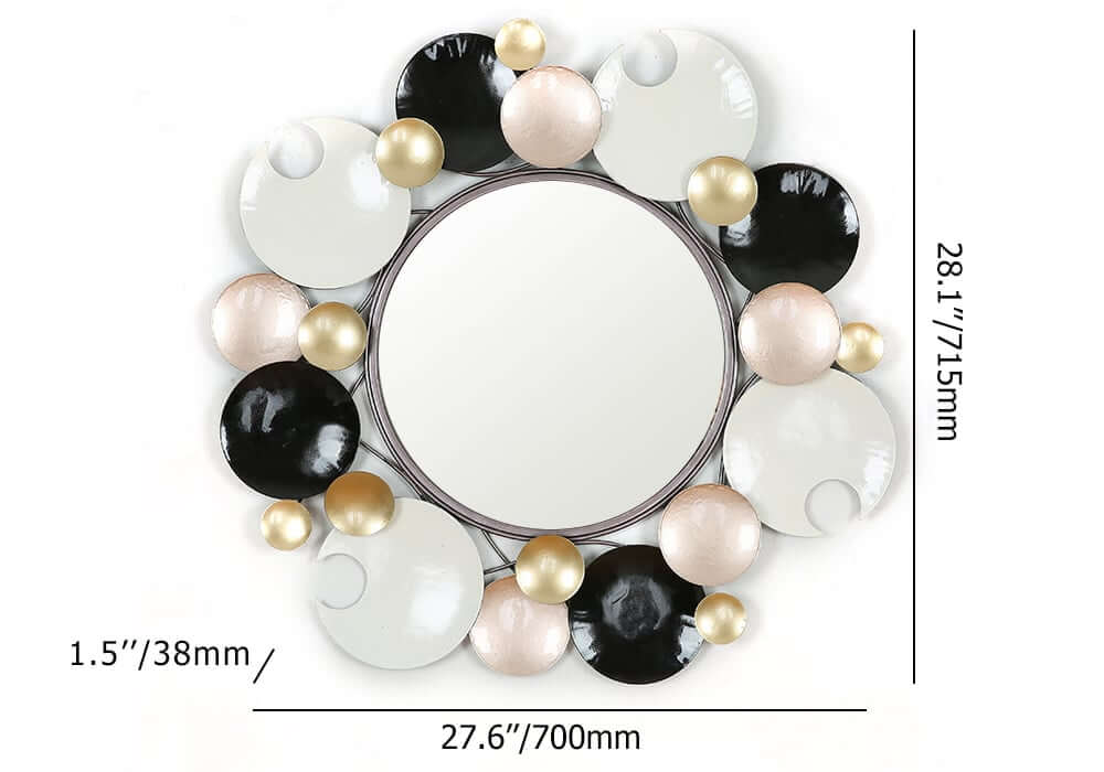 Modern Round Wall Mirror with Gold Metal Frame and Multicolor Accents Dimensions
