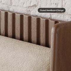 Modern Rubber Wood Bedroom Set with Boucle Headboard and Travertine Top