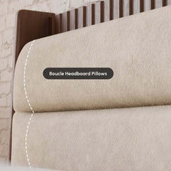 Modern Rubber Wood Bedroom Set with Boucle Headboard and Travertine Top