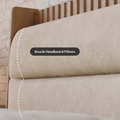 Modern Rubber Wood Bedroom Set with Boucle Headboard and Travertine Top